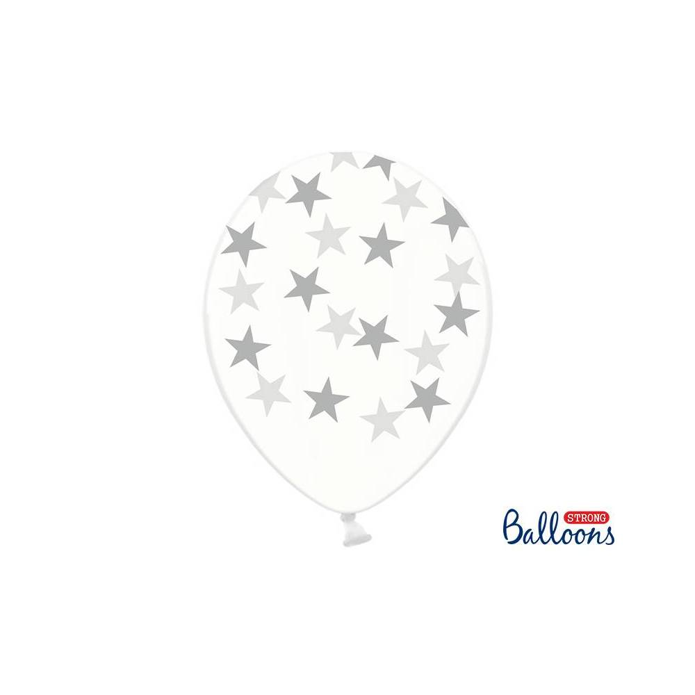 Balony 30cm, Gwiazdki, Crystal Clear, srebrne